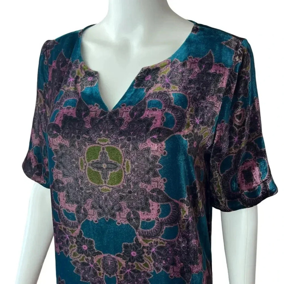 Sundance Nomi Teal Floral Velvet Mini Dress Small - Picture 2 of 8